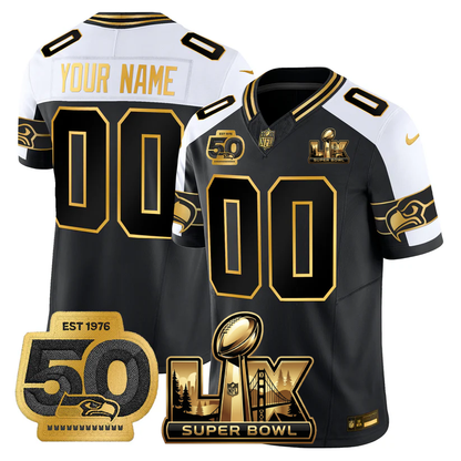 SEA Super Bowl LX - 50th Anniversary Patch Gold Vapor Limited Jersey - All Stitched