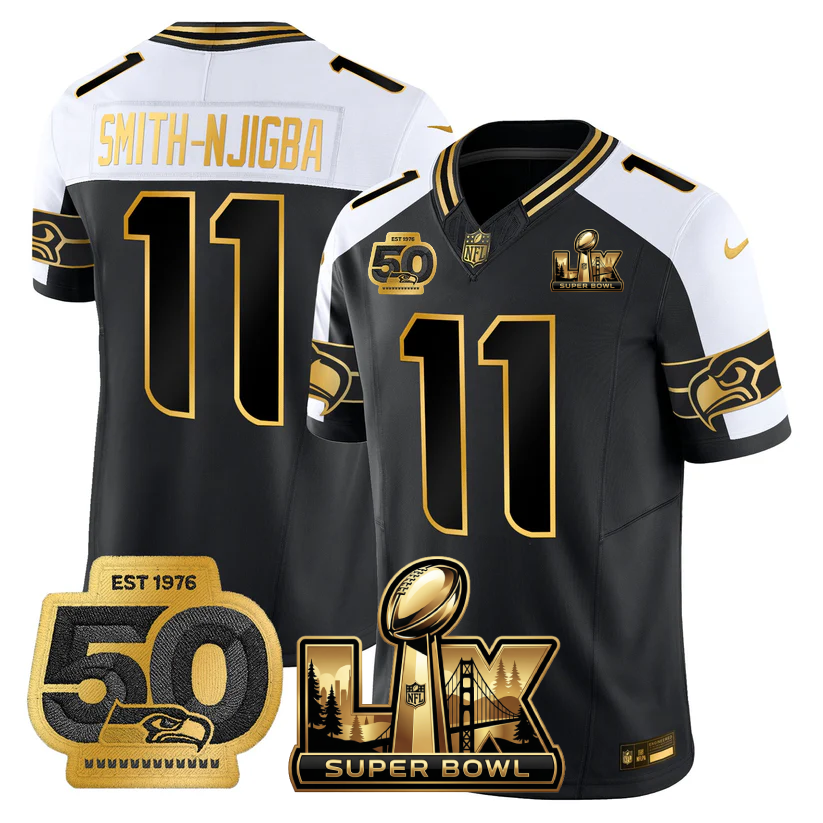 SEA Super Bowl LX - 50th Anniversary Patch Gold Vapor Limited Jersey - All Stitched