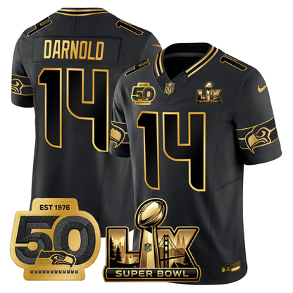 SEA Super Bowl LX - 50th Anniversary Patch Gold Vapor Limited Jersey N6 - All Stitched