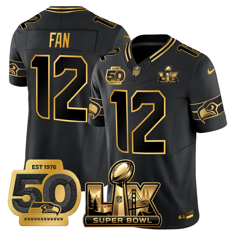 SEA Super Bowl LX - 50th Anniversary Patch Gold Vapor Limited Jersey N5 - All Stitched