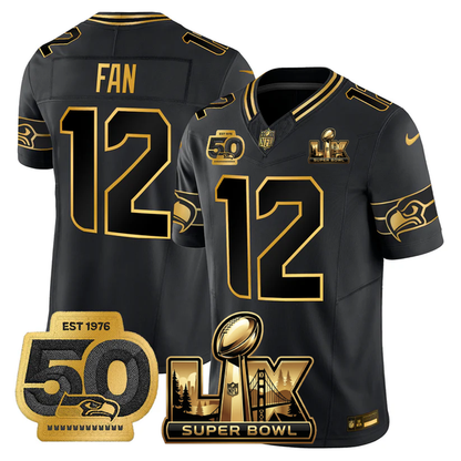 SEA Super Bowl LX - 50th Anniversary Patch Gold Vapor Limited Jersey N6 - All Stitched