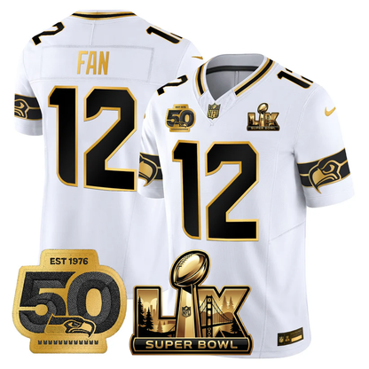 SEA Super Bowl LX - 50th Anniversary Patch Gold Vapor Limited Jersey N5 - All Stitched