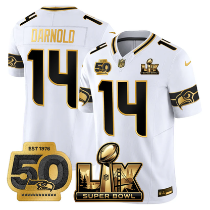 SEA Super Bowl LX - 50th Anniversary Patch Gold Vapor Limited Jersey N5 - All Stitched