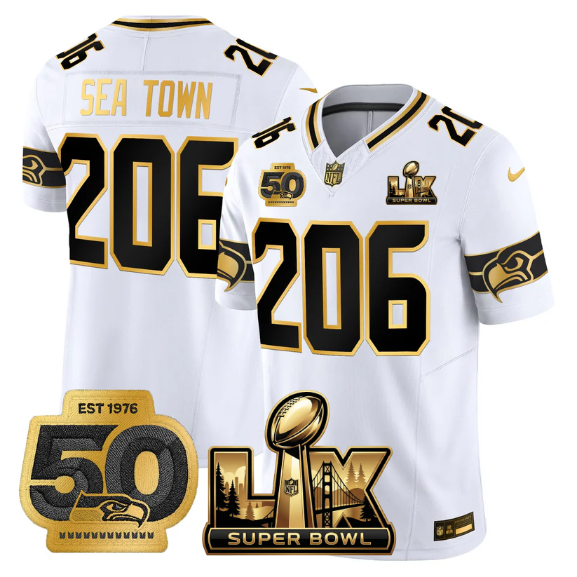 SEA Super Bowl LX - 50th Anniversary Patch Gold Vapor Limited Jersey - All Stitched
