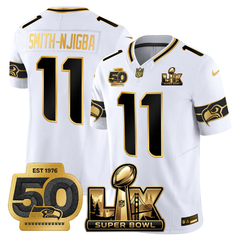 SEA Super Bowl LX - 50th Anniversary Patch Gold Vapor Limited Jersey N5 - All Stitched