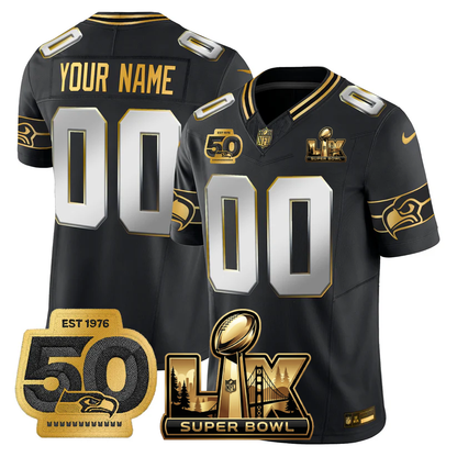SEA Super Bowl LX - 50th Anniversary Patch Gold Vapor Limited Jersey - All Stitched