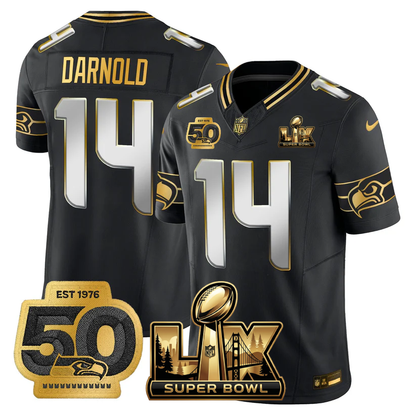 SEA Super Bowl LX - 50th Anniversary Patch Gold Vapor Limited Jersey - All Stitched