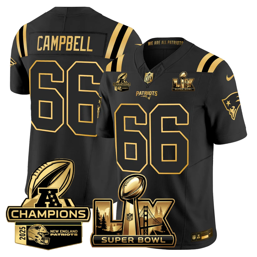 NE Super Bowl LX - AFC Champions Patch Gold Vapor Limited Jersey - All Stitched
