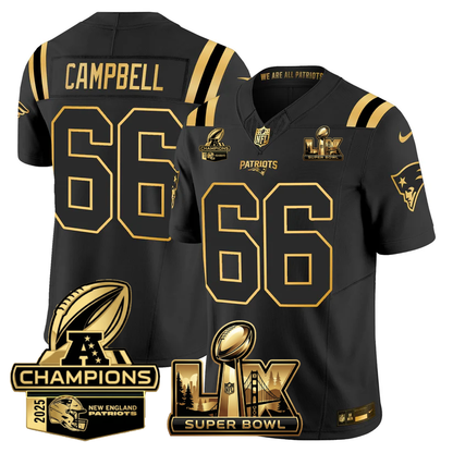 NE Super Bowl LX - AFC Champions Patch Gold Vapor Limited Jersey - All Stitched