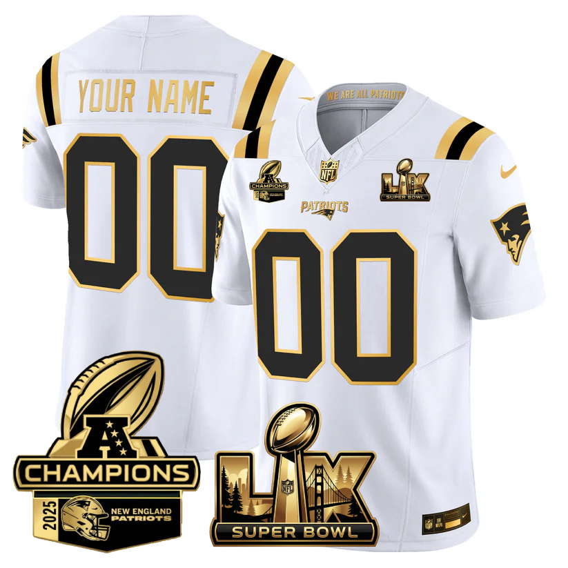 Custom NE Super Bowl LX - AFC Champions Patch Gold Vapor Limited Jersey - All Stitched