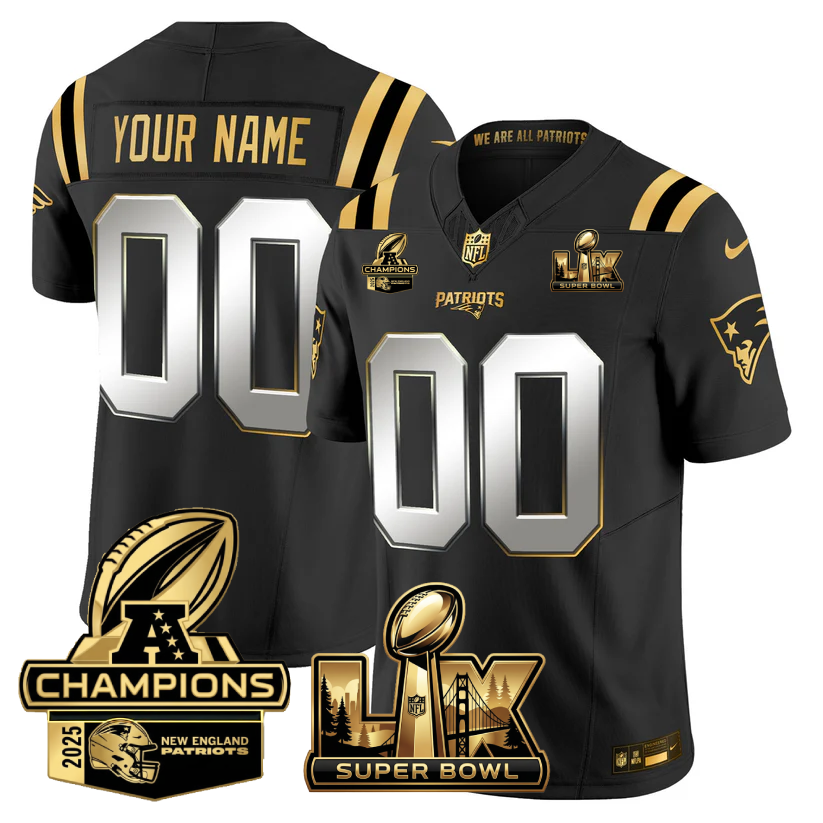 NE Super Bowl LX - AFC Champions Patch Gold Vapor Limited Jersey - All Stitched