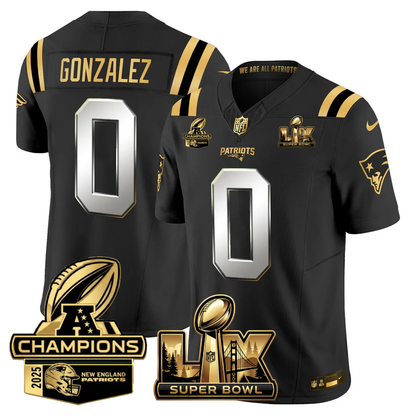 NE Super Bowl LX - AFC Champions Patch Gold Vapor Limited Jersey - All Stitched