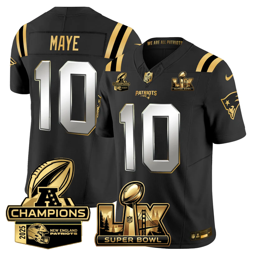 NE Super Bowl LX - AFC Champions Patch Gold Vapor Limited Jersey - All Stitched