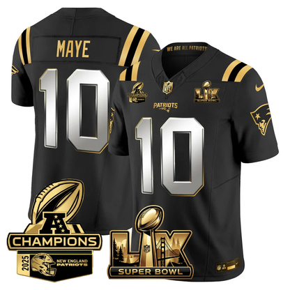 NE Super Bowl LX - AFC Champions Patch Gold Vapor Limited Jersey - All Stitched