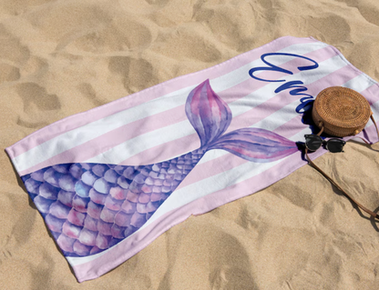 Mermaid Tail Custom Name Beach Towel- 406TTBT162