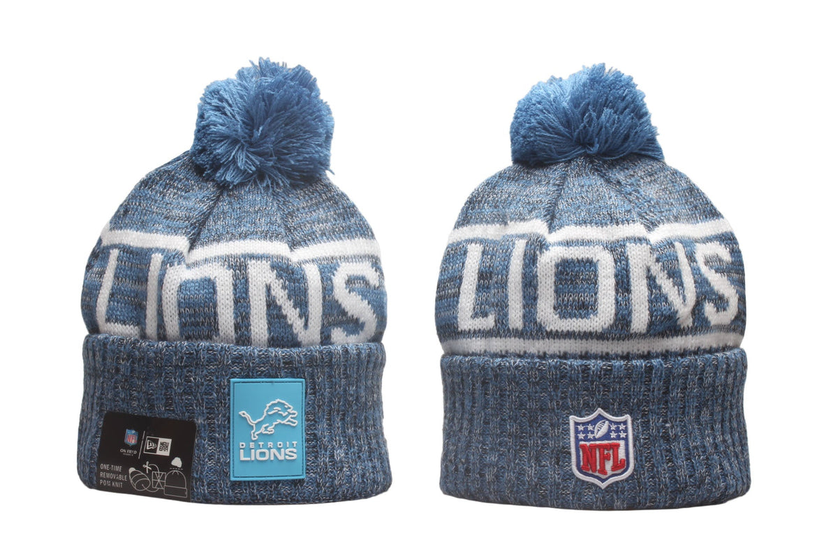 Detroit Lions Cuffed Knit Hat with Pom - Rubber Patch