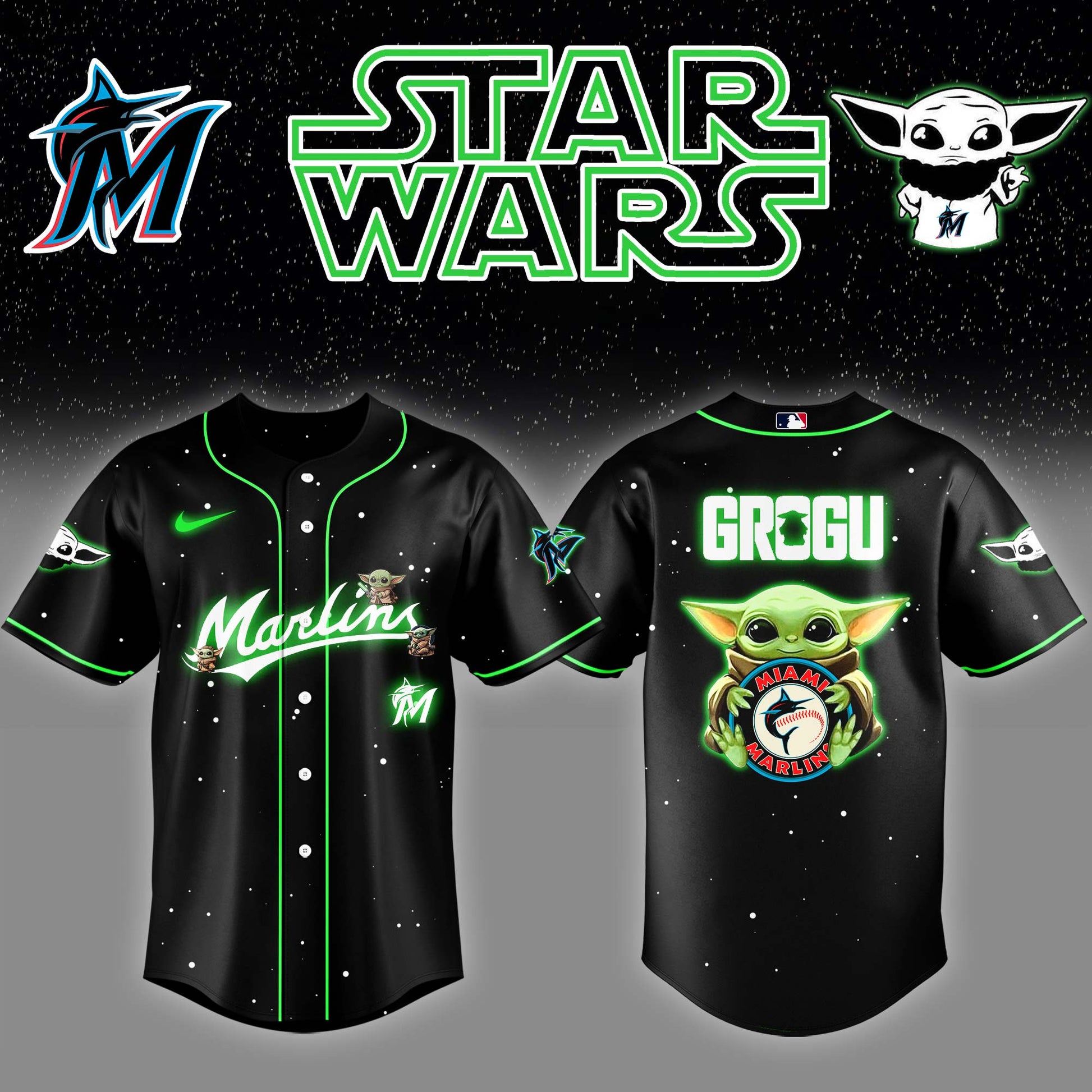 Miami Marlins x Stars Wars Grogu Night Baseball Jersey Editions Limited v3