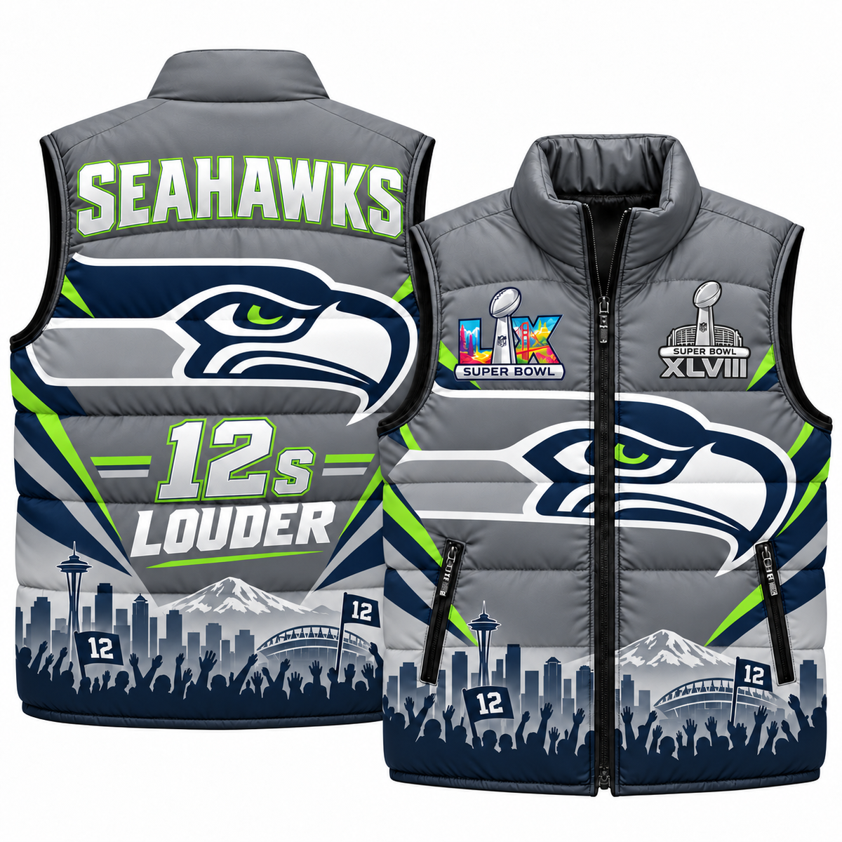 SEA "12s Louder" Edition Puffer Vest - Printed