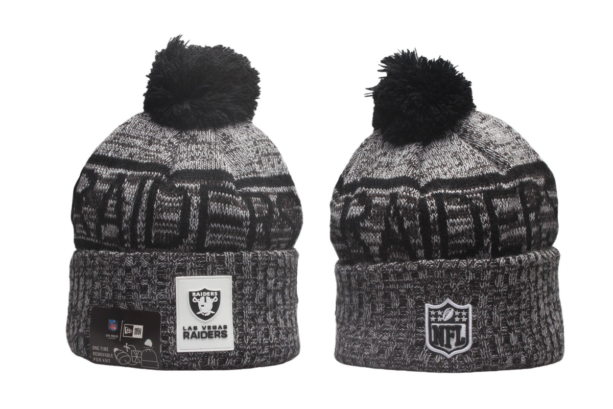 Las Vegas Raiders Cuffed Knit Hat with Pom - Rubber Patch