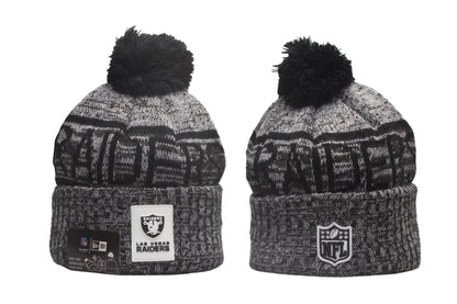 Las Vegas Raiders Cuffed Knit Hat with Pom - Rubber Patch