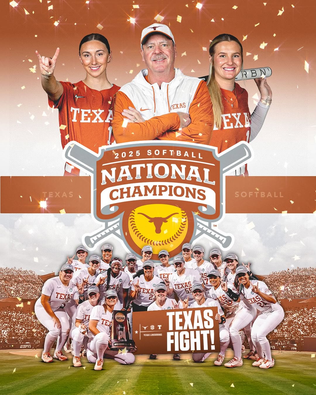 Texas Longhorns Softball 2025 World Series Champions Limited Custom Jersey - All Stitched